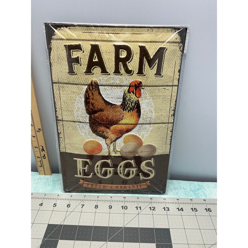 LANOLU Vintage Tin Sign Farm Eggs Chicken Fresh Organic‎ Metal Wall Decor 20270